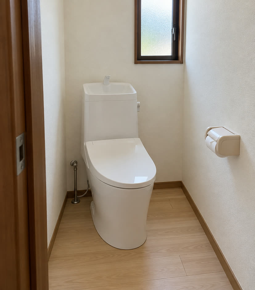 交換後の節水型トイレと新しい床